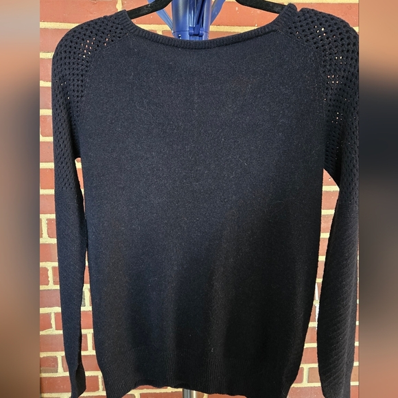 Diesel Black Wool Cotton Knit V-Neck Mesh Sleeve Womans Sweater Medium - Picture 6 of 8